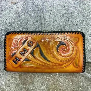 Vintage hand-tooled and painted leather wallet